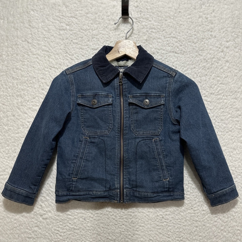 Oshkosh B'gosh Kids Size 5 Denim Detroit Style Jacket Sherpa Lined Chest Pockets